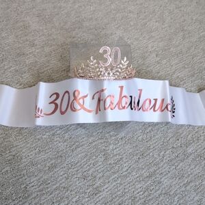 Rose Gold 30th Birthday Tiara and Sash Set
